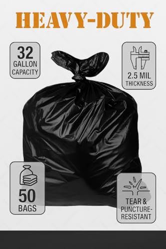 32–33 Gallon Heavy Duty Trash Bags, 100 Count – 2.5 Mil Thick Black Contractor Garbage Bags for Outdoor Bins, Lawn, Construction & Commercial Use – Tear-Resistant Can Liners, 32" x 38"