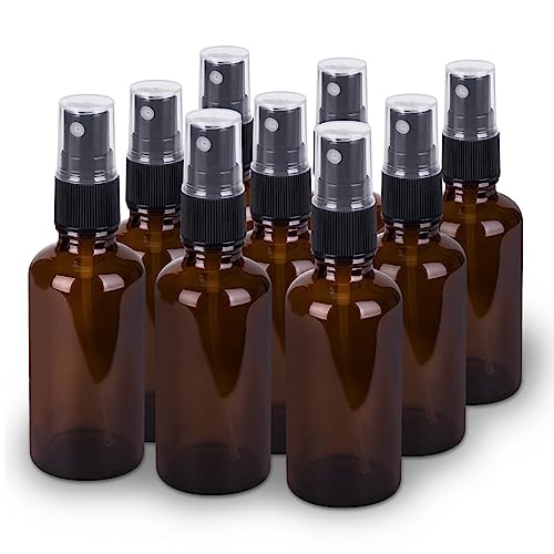 9 Pack Amber Glass Small Spray Bottles, 2oz Travel Fine Mist Empty Mini Spray Bottles for Essential Oils and Hair - color: Amber-9 Pack