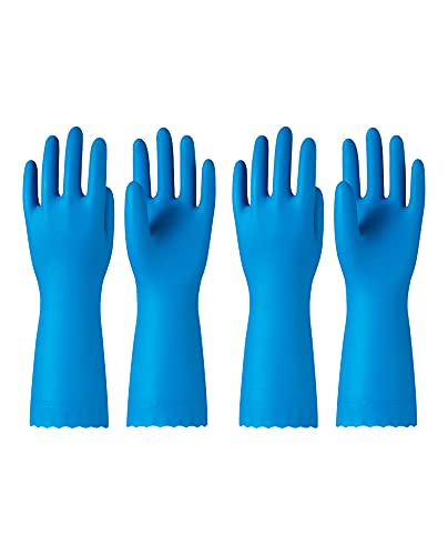 PACIFIC PPE 2 Pairs Reusable Dishwashing Cleaning Gloves with Latex Free, Cotton Lining, Kitchen Gloves, Blue, Large - color: Blue, size: Large (Pack of 2)
