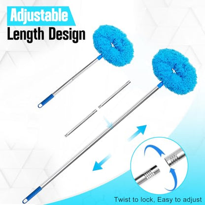 Ceiling Fan Cleaner Duster with Extension Pol, 12 to 51 Inch Duster Length, Reusable Microfiber Dusters for Cleaning Fan Blades, Cobwebs, Walls, Windows & High Ceilings, Removable, Blue - color: Blue