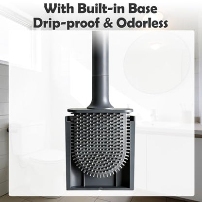 Silicone Toilet Brush Set, Wall Mounted Holder, Anti-Drip Design, Non-Slip Handle, Flexible Bristles for Easy Cleaning, Suitable for Various Usage scenarios（Black - color: Black