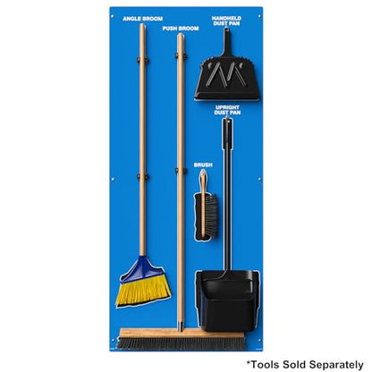 Clean & Sweep 5S Shadow Board/Wall Mount Broom Holder, 68" x 30" Board, 5S Cleaning Station - Board Only, Tools Sold Separately, Made in The USA by AccuformNMC, Blue/Black, PSB114BUBK - color: Blue/Black