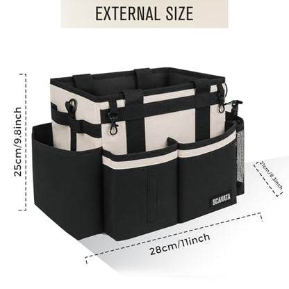 SCAVATA Compact Wearable Cleaning Caddy, Small Cleaning Supplies Organizer with Handle & Shoulder Straps for Housekeepers, under Sink & Car Cleaning Tool Organizers Bag, Cream White - color: CreamWhite