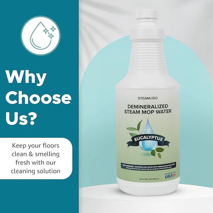 Steam & Go Demineralized Water for Steam Mop – Eucalyptus Mint Scent, 32 Ounces (Pack of 6) | Scented Floor Cleaner Solution, Ready-to-Use, Compatible with Any Steam Cleaner - size: 32 Fl Oz (Pack of 6)