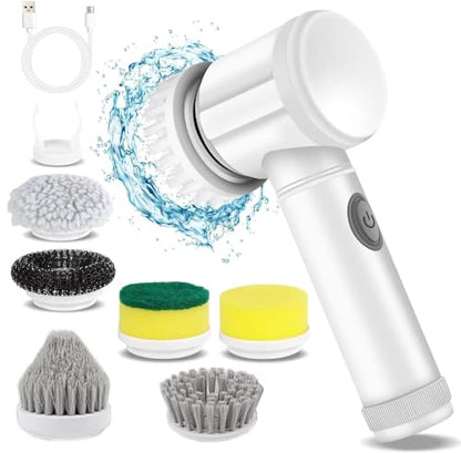 Electric Spin Scrubber - Shower Scrubber,Bathroom Scrubber Electric,for Cleaning Tub, Floor, Tile, Window, Sink, Kitchen Cleaning with 6 Electric Cleaning Brush Head (6)