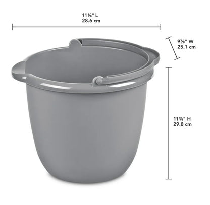 Heavy-Duty Round Bucket, 10-Quart/2.5 Gallon, Gray, Corrosive-Resistant Pail with Handle for Professional/Janitorial Cleaning and Material Transport