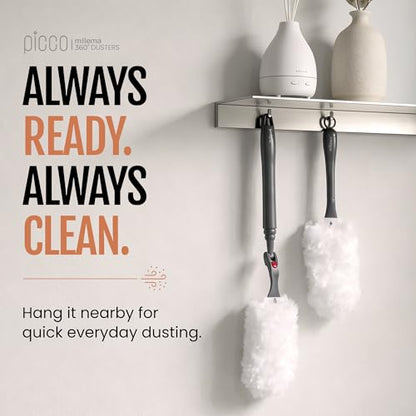 milema Picco 360 Double-Sided Microfiber Duster Cleaning Kit (White, 1 Short Handle, 23 Refills) - size: 1 short handle, 23 refills