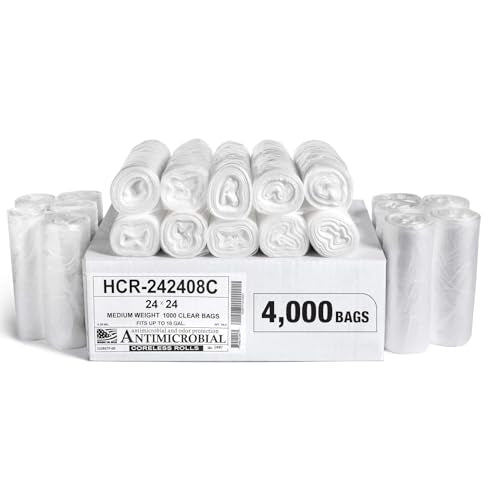 Aluf Plastics High Density Trash Bags, 10 Gallon, 4000 Count, 8 Micron (eq), 24" x 24", Clear, for Bathroom, Office, Industrial, Commercial, Janitorial, Municipal, Recycling - color: Clear, style: 7-10 Gal, 8 Micron Equiv, 4,000 Count