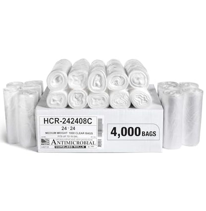 Aluf Plastics High Density Trash Bags, 10 Gallon, 4000 Count, 8 Micron (eq), 24" x 24", Clear, for Bathroom, Office, Industrial, Commercial, Janitorial, Municipal, Recycling - color: Clear, style: 7-10 Gal, 8 Micron Equiv, 4,000 Count