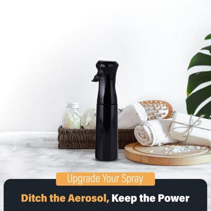 Continuous Spray Bottle for Hair – 2 Seconds of Ultra Fine Mist – Refillable Plastic Water Sprayer for Hair Styling, Cleaning, Plants, Salon, Essential Oil Scents, and More – Black, 200ml