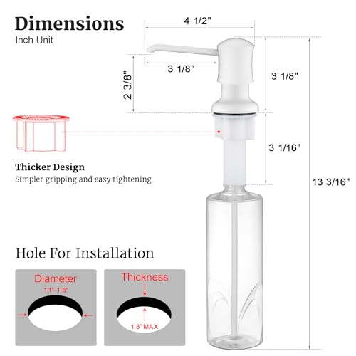White Sink Soap Dispenser for Kitchen Sink (White), Built-in and Refill-from-Top Design with Liquid Hand & Dish Soap Bottle - color: White, size: with Bottle