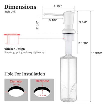 White Sink Soap Dispenser for Kitchen Sink (White), Built-in and Refill-from-Top Design with Liquid Hand & Dish Soap Bottle - color: White, size: with Bottle