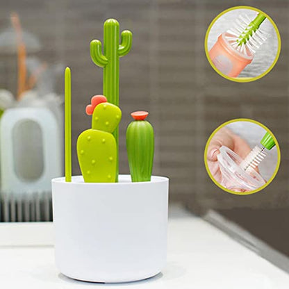 Bottle Cleaning Brush Set, Cartoon Cactus Baby Bottle Brush Kit, Cute Water Bottles with Straw Brush, Bottle Cleaner for Washing Narrow Neck Beer Bottles