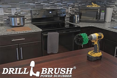 Drillbrush Kitchen Cleaning Supplies - Household Cleaners for Drill - Home Kitchen Scrubbing - Stove Cleaning Tool - Oven Door Cleaner - Pots and Pans Scrubber - Frying Pan Scrubber - Sink Scrub Brush - color: Medium-green