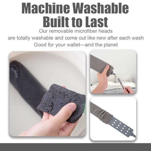 Retractable Dust Gap Cleaner, 53/98IN Retractable Gap Dust Cleaning, Extendable Microfiber Flat Duster with Bendable & Removable Head, Washable for Cleaning Under Furniture (Gray, 2.5m) - color: Gray, size: 2.5m
