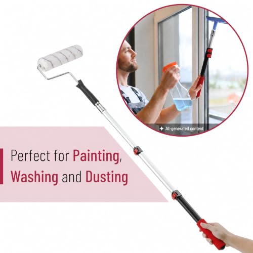Bates- Telescopic Extension Pole, 3 Ft, Aluminum Alloy, Sturdy Multi-Purpose Extension Pole with Flip-Lock Design for Painting, Dusting and Cleaning - color: Black and Red, size: 3 Ft, 1 Pack