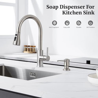 Soap Dispenser for Kitchen Sink Brushed Nickel, Built-in and Refill-from-Top Design with Liquid Hand & Dish Soap Bottle - color: Brushed Nickel, size: with Bottle