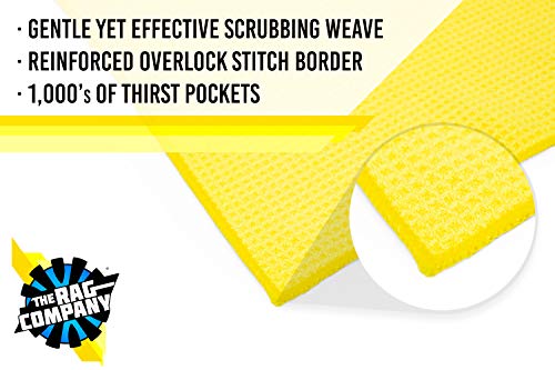 The Rag Company - Standard Waffle Weave Microfiber Towels (3-Pack) Detailing, Window, Glass and Drying, Wax & Polish, Lint-Free, Streak-Free, 370gsm, 16in x 16in, Yellow - color: Yellow, size: 16in. x 16in.