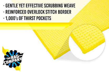 The Rag Company - Standard Waffle Weave Microfiber Towels (3-Pack) Detailing, Window, Glass and Drying, Wax & Polish, Lint-Free, Streak-Free, 370gsm, 16in x 16in, Yellow - color: Yellow, size: 16in. x 16in.