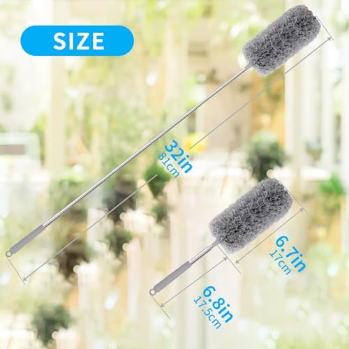 Mini Microfiber Duster for Cleaning, Hand Duster with Extension Pole, Washable Small Duster for Car Interior, Office, Furniture - color: Blue