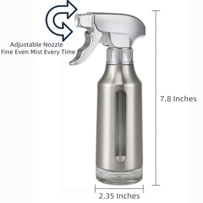 Oil Sprayer for Cooking 180ml, Olive Oil Mister with Fine Mist Trigger, Stainless Steel Refillable Glass Dispenser Bottle 6.35oz for Air Fryer BBQ Salad & Baking (Silver Gray+Stainless Steel) - color: Silver Gray+Stainless Steel