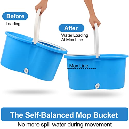 Mop and Bucket with Wringer Set, Separate Dirty Water with 3 Microfiber Replacement Mop Head Refills, 61" Stainless Steel Adjustable Handle for Floor Cleaning, (Mop Bucket 20QT) - color: Blue