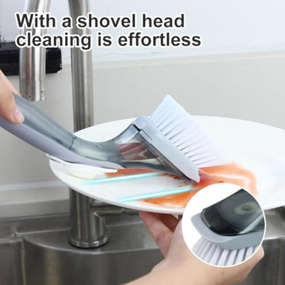 CQT Soap Dispensing Dish Brush Storage Set, Dish Scrubber with Handle, Kitchen Washing Brush for Pot Pan Sink Cleaning, Kitchen Brush with Holder and 1 Replaced Scouring Pad Head - color: Mintgreen