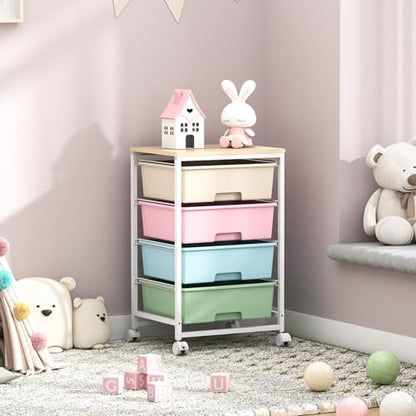 Utility Cart with 4 Drawers,Rolling Storage Cart with Drawers,Storage Rolling Drawer Cart,Rainbow - color: Rainbow