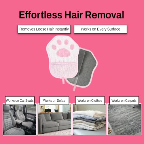 Nexius Pet Hair Removal Glove, Reusable Strong Grooming Fur Remover for Cats & Dogs, Electrostatic Pet Hair Remover| Removes Fur from Furniture, Clothes, Carpets & Car Seats (Pink) - color: Pink, size: Pack 1