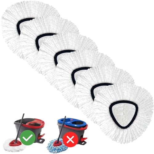6-Pack Spin Mop Heads Replacements Compatible with O-Ceda EasyWrin 1-Tank System, Microfiber Refills, Deep Cleaning Mop Replace Head, Machine Washable Easy-to-Replace, White - color: 6pcs Easywring Refills White