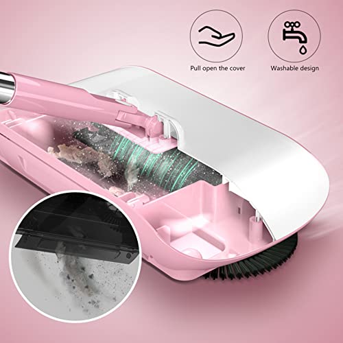 Carpet Cleaner Brush, 2 in 1 Manual Vacuum Sweeper, 180 Degree Rotating Sweeping Mop, Hand Push Sweeper, Home Cleaning Tool for Cleaning Pet Hair, Loose Debris, Lint (Pink) - color: Pink