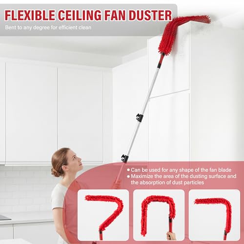 4 FT Duster with Extension Pole, 8 FT High Reach Ceiling Fan Cleaner Duster for Home, 2.5-4 FT Extendable Pole with 3 Pcs Dusting Tools, Cobweb Duster, Feather Dusters, Ceiling Fan Duster - size: 4 FT