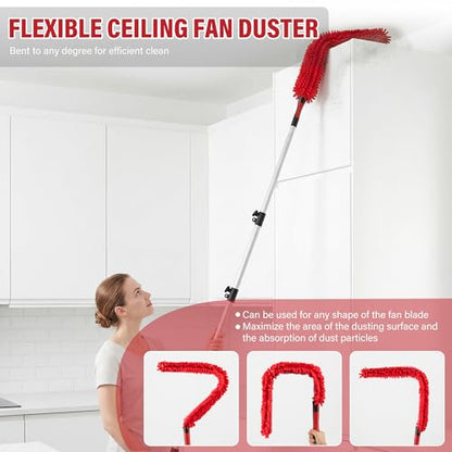 4 FT Duster with Extension Pole, 8 FT High Reach Ceiling Fan Cleaner Duster for Home, 2.5-4 FT Extendable Pole with 3 Pcs Dusting Tools, Cobweb Duster, Feather Dusters, Ceiling Fan Duster - size: 4 FT