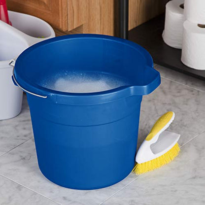 Sterilite 12 Quart Spout Pail with Handle, Plastic Bucket for Household Cleaning, Washing The Car, and Mopping, Spout to Pour Water, Blue, 12-Pack