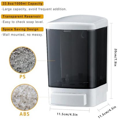 Manual Soap Dispenser 33.8oz / 1000ml Kitchen Bathroom Wall Mounted Commercial Soap Dispenser for Liquid Containers Shampoo Gel Chamber Hotel Restaurant - color: White&black