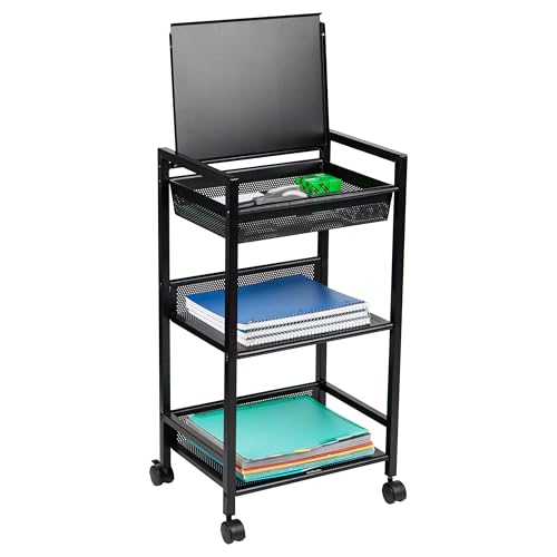 Mind Reader Cart with Covered Compartment, Office Organizer, Storage, 3-Tier, Office, Metal, 15.5" L x 11" W x 28.25" H, Black - style: 3-Tier with Handles