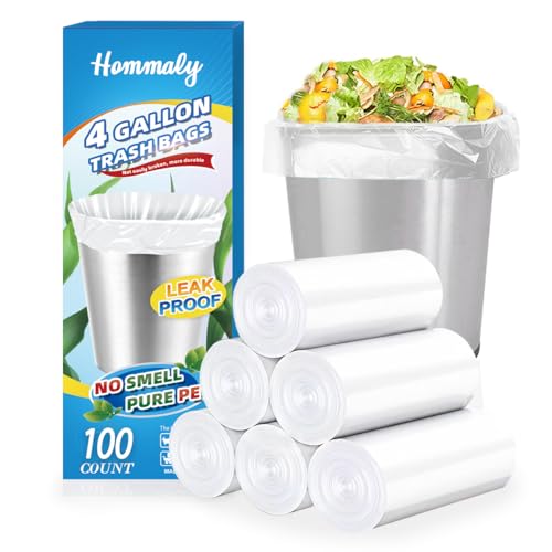 4 Gallon 100pcs Small Clear Trash Bags Strong Clear Garbage Bags, Bathroom Trash Can Bin Liners, Plastic Bags for Office Home Kitchen, Waste Basket Liner, Fit 12-15 Liter, 3-4 Gal（4G100-Clear） - style: 4Gal Clear-100