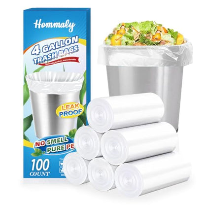 4 Gallon 100pcs Small Clear Trash Bags Strong Clear Garbage Bags, Bathroom Trash Can Bin Liners, Plastic Bags for Office Home Kitchen, Waste Basket Liner, Fit 12-15 Liter, 3-4 Gal（4G100-Clear） - style: 4Gal Clear-100
