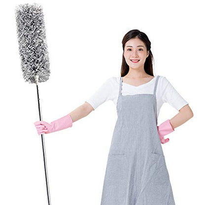 2025 NEW -Microfiber Duster with 100 Inches Extendable Pole, Detachable & Bendable Feather Duster, Stainless Steel, Extra Long Telescopic, Perfect for Cleaning Cobweb，Cleaning Roof, Ceiling Fan