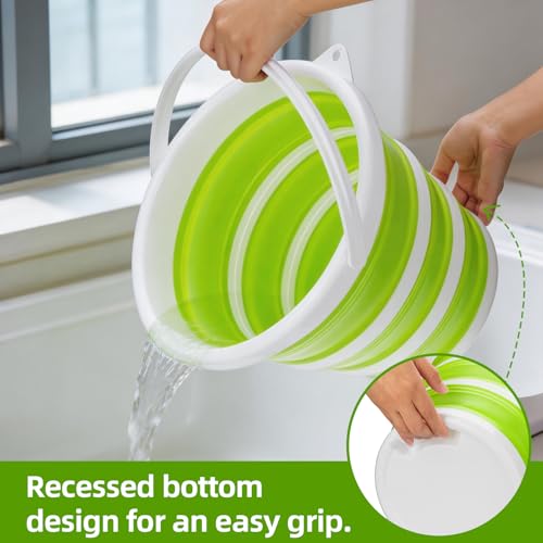 Collapsible Bucket with Handle, Space Saving Silicone Mop Bucket, Portable Foldable Cleaning Bucket for Home, Camping, Car Wash, Laundry, Kitchen & Outdoor Use (Green)