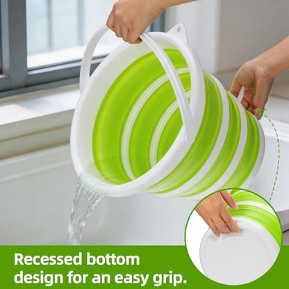 Collapsible Bucket with Handle, Space Saving Silicone Mop Bucket, Portable Foldable Cleaning Bucket for Home, Camping, Car Wash, Laundry, Kitchen & Outdoor Use (Green)