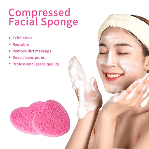 50-Count Compressed Facial Sponges, Spunspon 100% Natural Cellulose Face Sponge Daily Cosmetic Spa Sponges for Face Cleansing Makeup and Mask Removal, Exfoliating Skin Massage for Travel Home, Pink - color: 50- Pack Pink