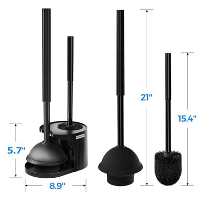FORASTO 3Pack 2 in 1 Toilet Brush and Plunger Set, Extended Handle Plunger,Toilet Bowl Brush Plunger Set,Bathroom Cleaning Tools,Toilet Brush Plunger Combo,Cleaning Brush,Cleaning Supplies (21inch) - color: Black, size: 3Pack