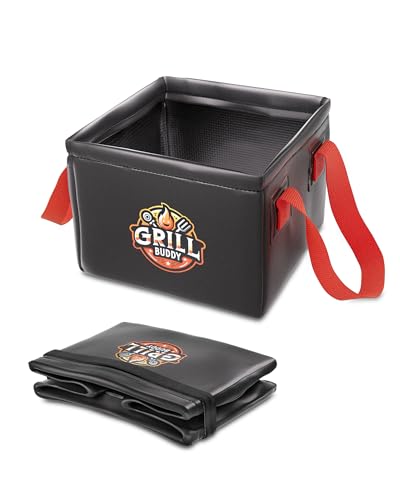 BS-VOG Grill Brush Dunk Tank, Collapsible Water Bucket with Sturdy Handles for Grill Brush Bristle Free, Stable Square Water Basin for BBQ Steam Cleaning (Only Soak Basin No Grill Brush)