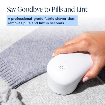 Nori Trim Fabric Shaver - Lint Remover for Clothes & Furniture Couch Pilling - Sweater Pill Remover - Clothes Shaver with 6 Precision Blades - Wireless and Rechargeable - White - color: White