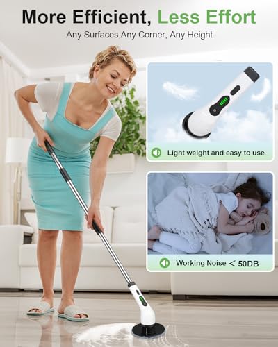 Electric Spin Scrubber, 9 Brush Heads, 2-Speed Cordless Scrubber | Power cleaning brush, bathroom scrubber, tile floor scrubber, extension arm, IPX7 waterproof, tub, sink, grout, car wheels - size: 9heads