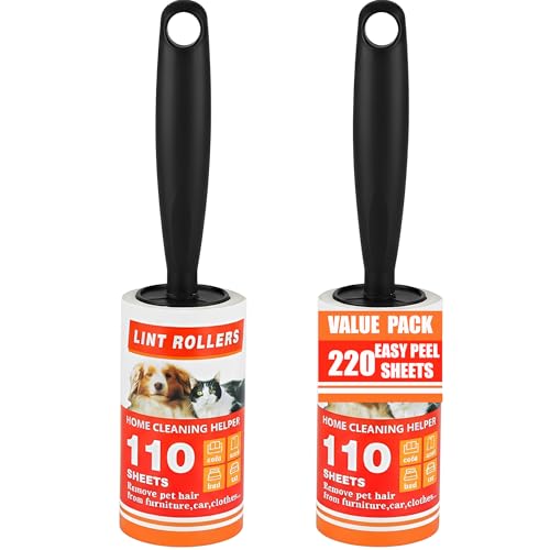 Lint Roller 220 Sheets with 2 Handle, Lint Rollers for Pet Hair Extra Sticky,Pet Hair Remover for Laundry, Lint Rollers for Pet Hair on Clothes, Furniture & Car - Dog & Cat Hair Removal Tool