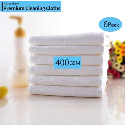 White Microfiber Cleaning Cloth 6Pack Cleaning Rags Absorbant Lint Free Cloth for House, Kitchen, Car, Glass, Stainless Steel, Window, Boat Cleaner-12''x 12''-White - color: White