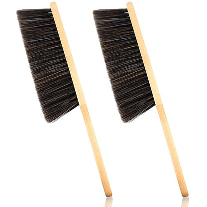 2 Pieces Dust Brush Hand Broom Wooden Bench Brushes with Soft Bristles Counter Brush with Long Wood Handle Household Cleaning Brush for Sofa Bed Fireplace Car