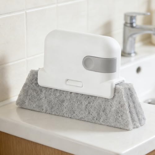 Window Track Cleaning Brush, 2-in-1 Groove & Crevice Cleaner with Scraper, Small Gap Cleaning Tool for Sliding Doors, Window Sills, Shower Tracks & Tight Spaces-Gray